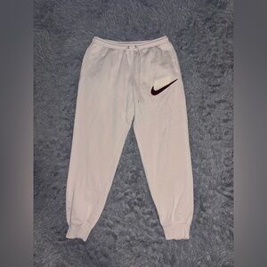 Nike Men’s Cream Jogger Sweatpants Burgundy Swoosh Large Drawstring Activewear
